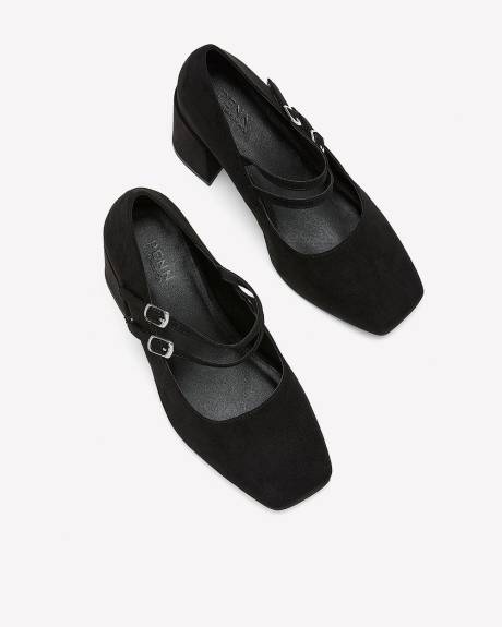 Extra Wide Width, Black Microsuede Double-Strap Block Heel Shoe Extra Wide Width, Black Microsuede Double-Strap Block Heel Shoe