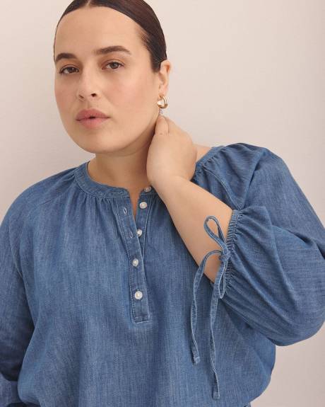 Denim Swing Blouse with Buttons