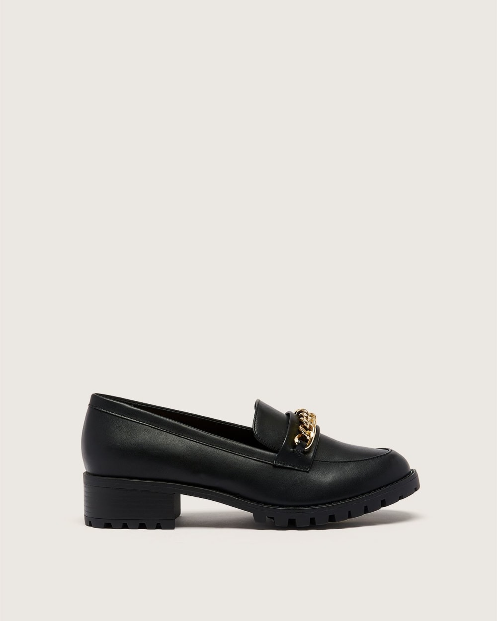 Extra-Wide Width, Black Loafer with Gold Chain