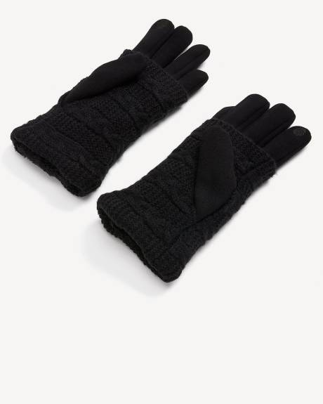 Black Knit Gloves with Cable Knit Overlay