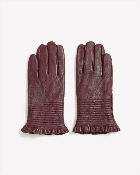 Gants en cuir avec ourlet à mini volants