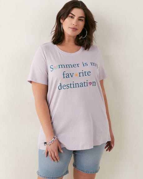T-shirt coupe boyfriend à col U à imprimé