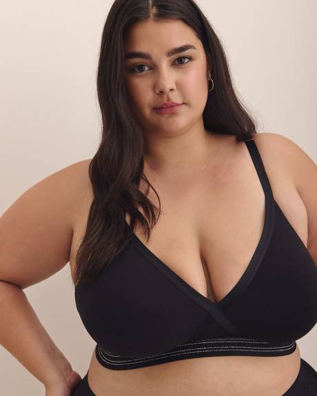 Wireless Black Cotton Bra with Crisscross Silver Trim - ti Voglio