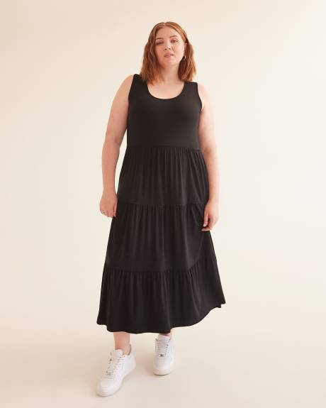 Robe maxi étagée sans manches, tissu responsable