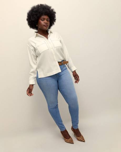Buttoned Down Shirt with Contrast Stitches - Addition Elle