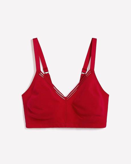 Wireless Red Cotton Bra with Striped Elastic Trim - ti Voglio