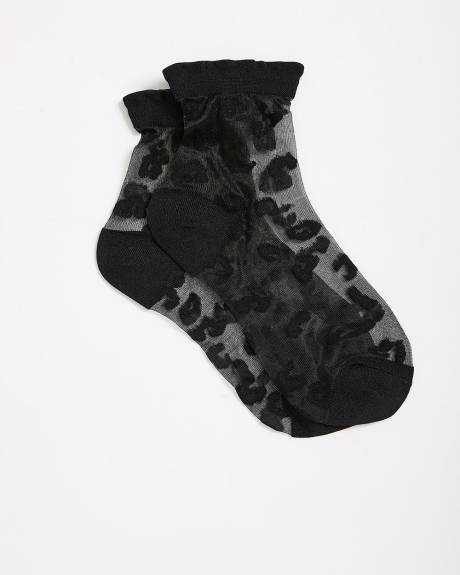 Chaussettes courtes noires en maille à motif de guépart