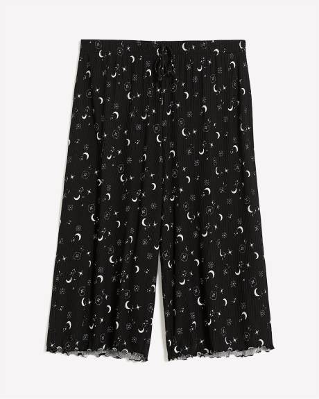 Moon-Print Ribbed Capri Pajama Pant with Lettuce Edge - ti Voglio