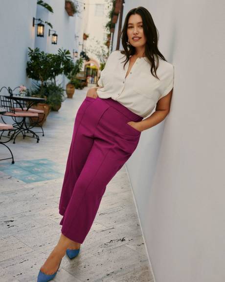 Pantalon court à jambe large en mélange de lin