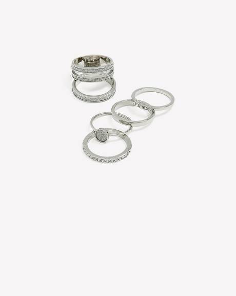 Assorted Paper Glitter Silver Rings, Set of 6