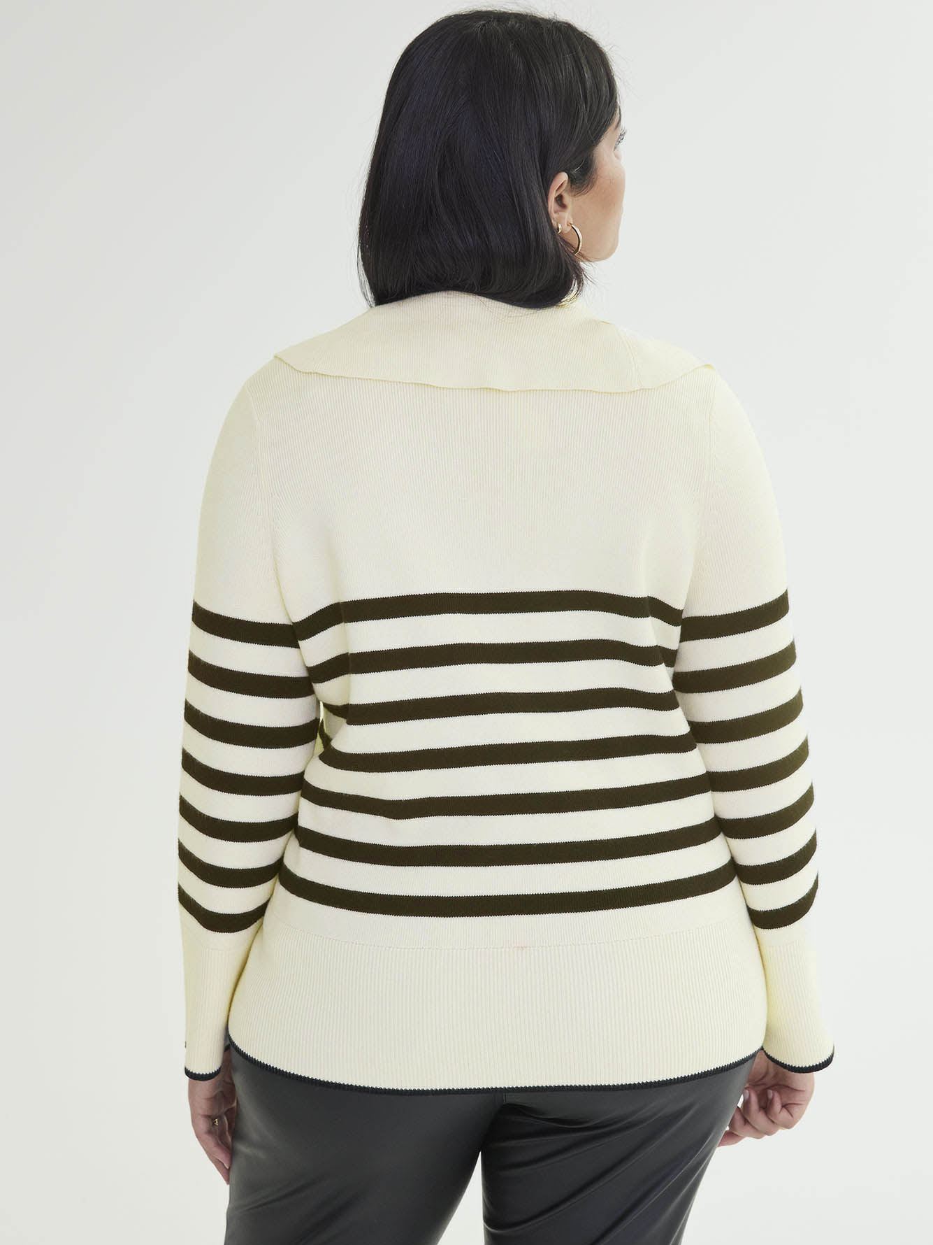 Stripe Sweater with Long Bell Sleeves - Addition Elle