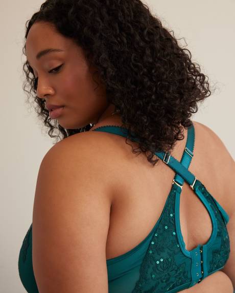 Underwire Padded Plunge Bra with Sequined Lace - Déesse Collection
