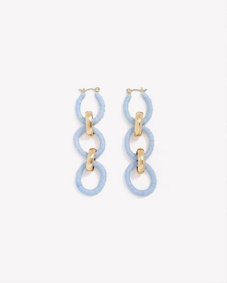 Boucles d'oreilles linéaires avec anneaux en corde bleue