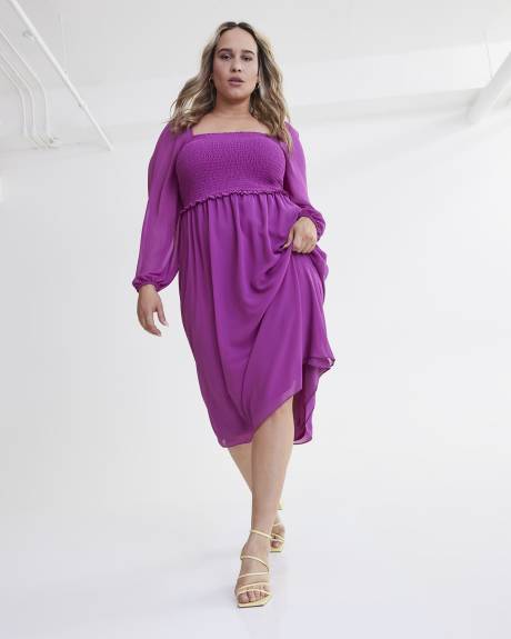 Smocked Chiffon Midi Dress - Addition Elle
