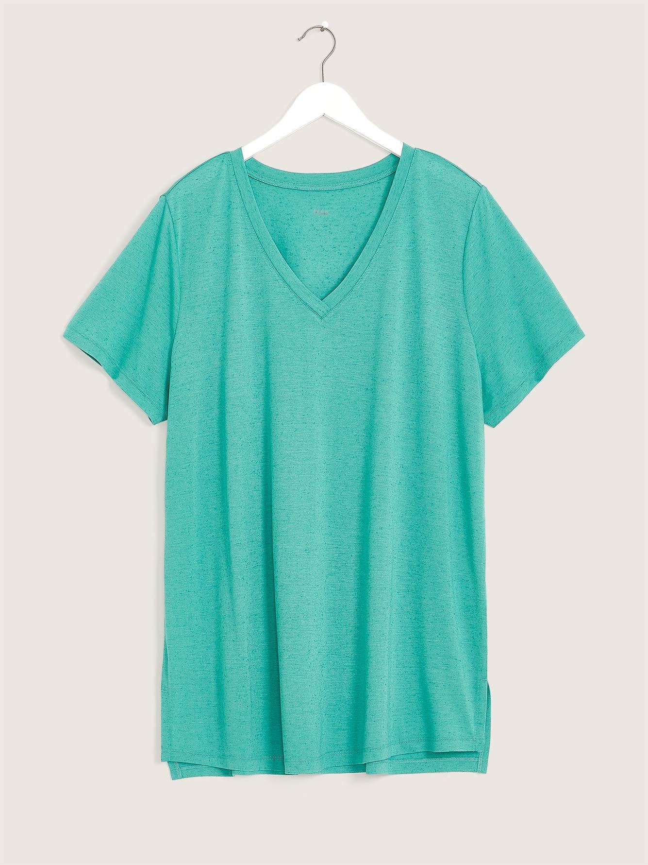 Linen Blend V-Neck Long T-Shirt | Penningtons