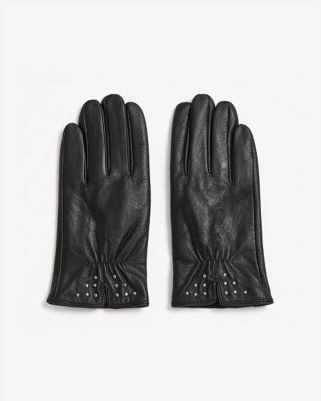 Gants en cuir noir avec clous décoratifs