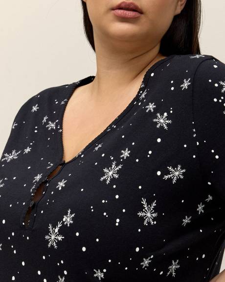 Chemise de nuit longue à manches courtes avec petits flocons - ti Voglio