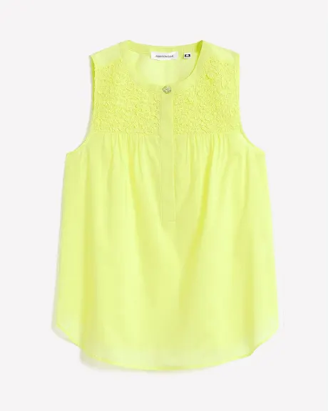 Sleeveless Blouse with Split Neck and Button - Addition Elle