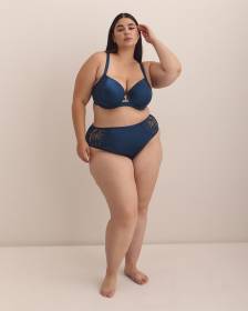 Blue Cheeky Brief with Lace Trim - Déesse Collection