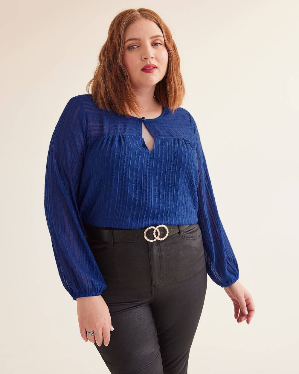 Blouse évasée bleue à col rond