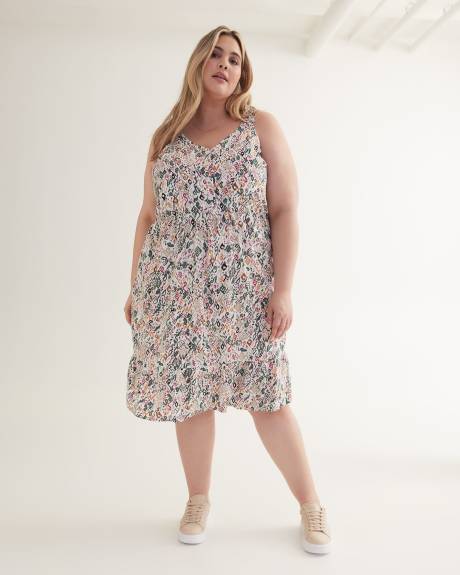 Sleeveless Midi Tiered Dress, Linen Blend