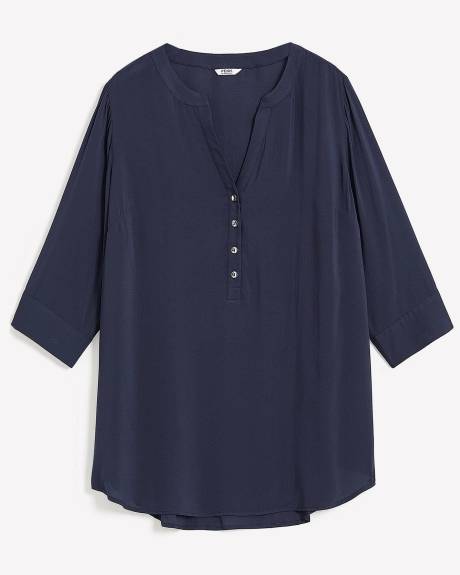 Buttoned Split Neck Woven Tunic