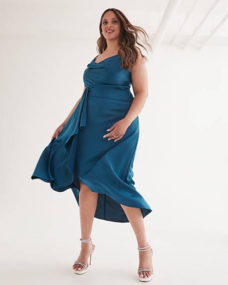 Cowl-Neck Faux-Wrap Satin Maxi Dress - City Chic