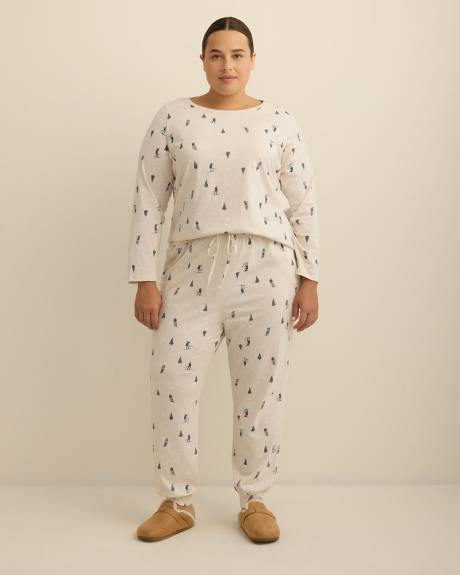 Ensemble-pyjama t-shirt à manches longues et pantalon de jogging chinés à motif de ski - ti Voglio