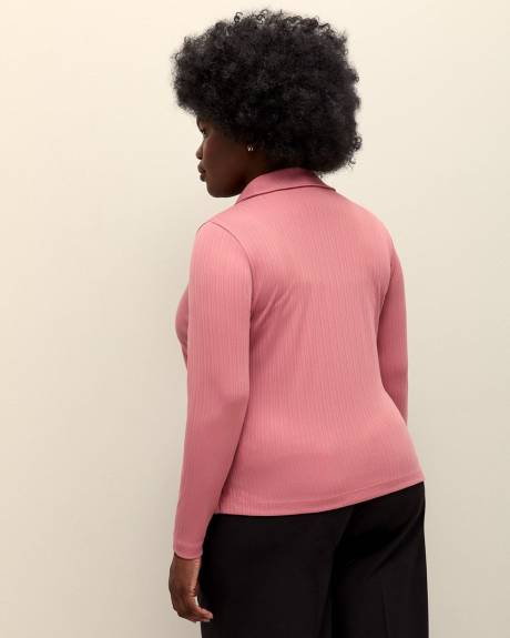 Ribbed Long-Sleeve Polo Knit Top - Addition Elle