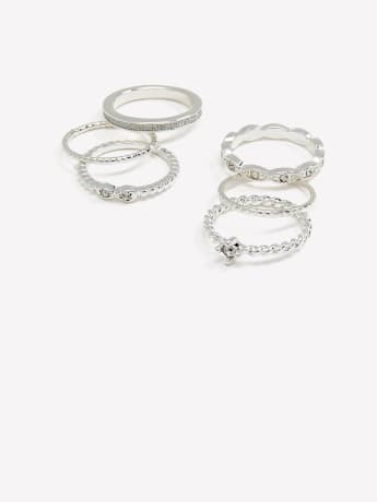 Assorted Paper Glitter Silver Rings, Set of 6