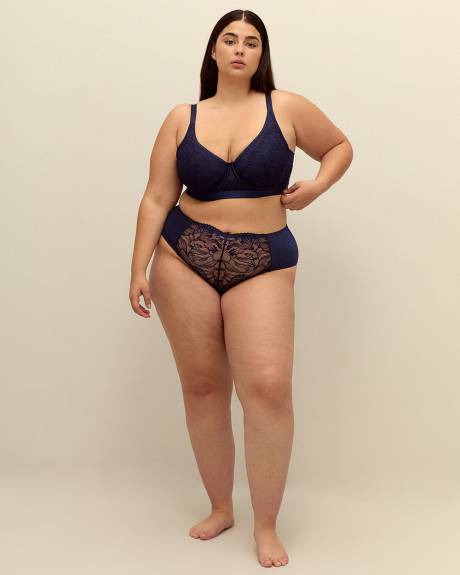 Blue Lace Unlined Underwire Plunge Bra - Déesse Collection