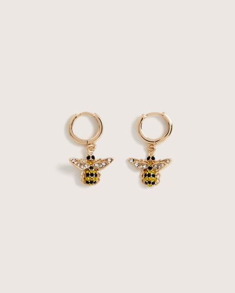 Small Hoop Earrings with Bee Pendants