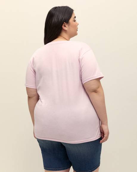 Purple Short-Sleeve Crewneck Tee with Floral Snoopy Print