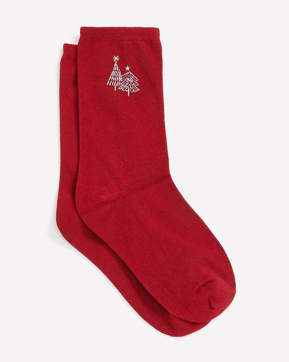 Red Crew Socks with Christmas Tree
