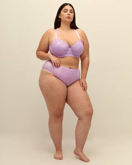 High-Cut Lavender Satin and Lace Brief - Déesse Collection