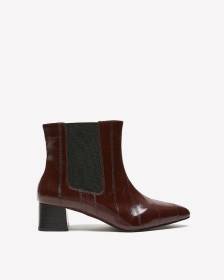 Extra Wide Width, Burgundy Croco Block-Heel Bootie