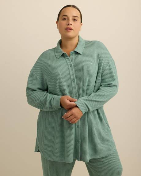 Brushed Waffle Knit Overshirt with Pockets - ti Voglio Brushed Waffle Knit Overshirt with Pockets - ti Voglio