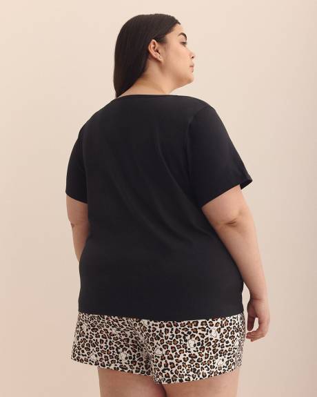 Black Snoopy Henley-Neck Pyjama Top - ti Voglio