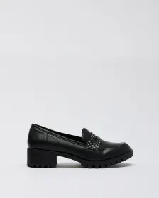Extra Wide Width, Black Platform Loafer with Shiny Studs