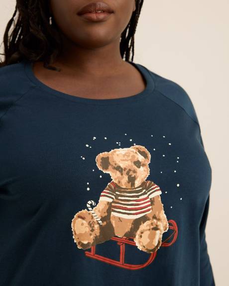 Teddy Bear and Plaid Print Knit Tunic Top and Legging Pyjama Set - ti Voglio