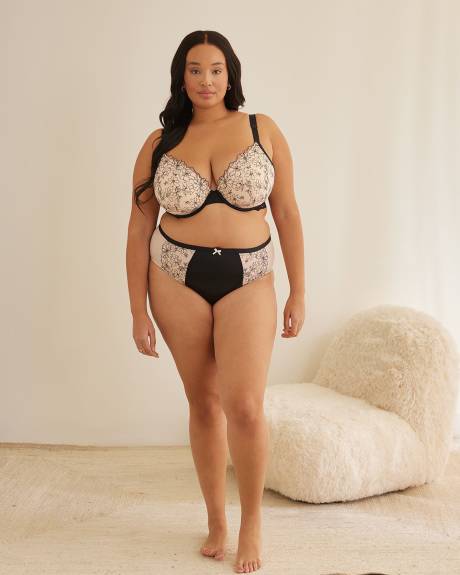 High-Cut Microfibre Brief with Embroidered Mesh - Déesse Collection