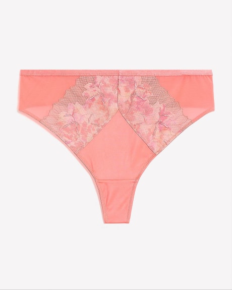 Microfibre Thong with Embroidery and Mesh - Déesse Collection