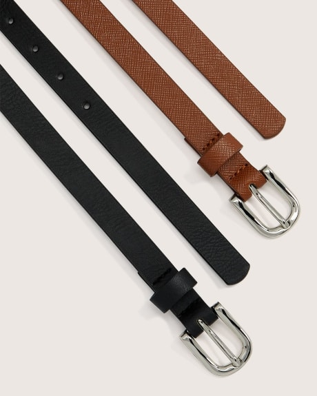 Textured Skinny Belt, Set of 2