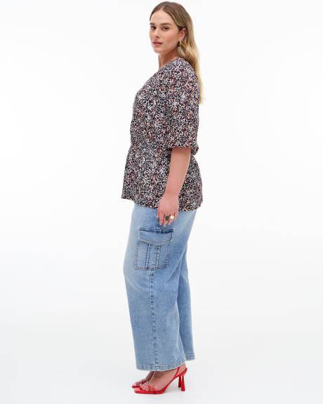 V-Neck Knit Top with Smocked Details - Addition Elle