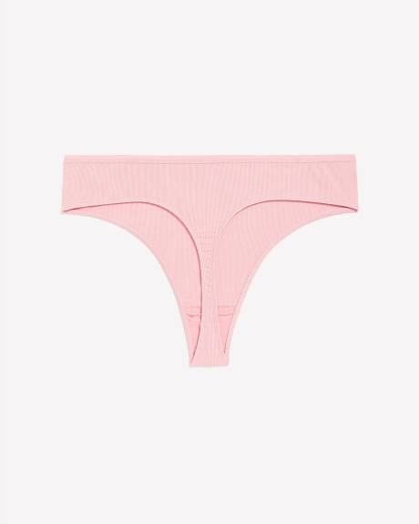 Rib Thong with Shiny Elastic at Waistband - ti Voglio