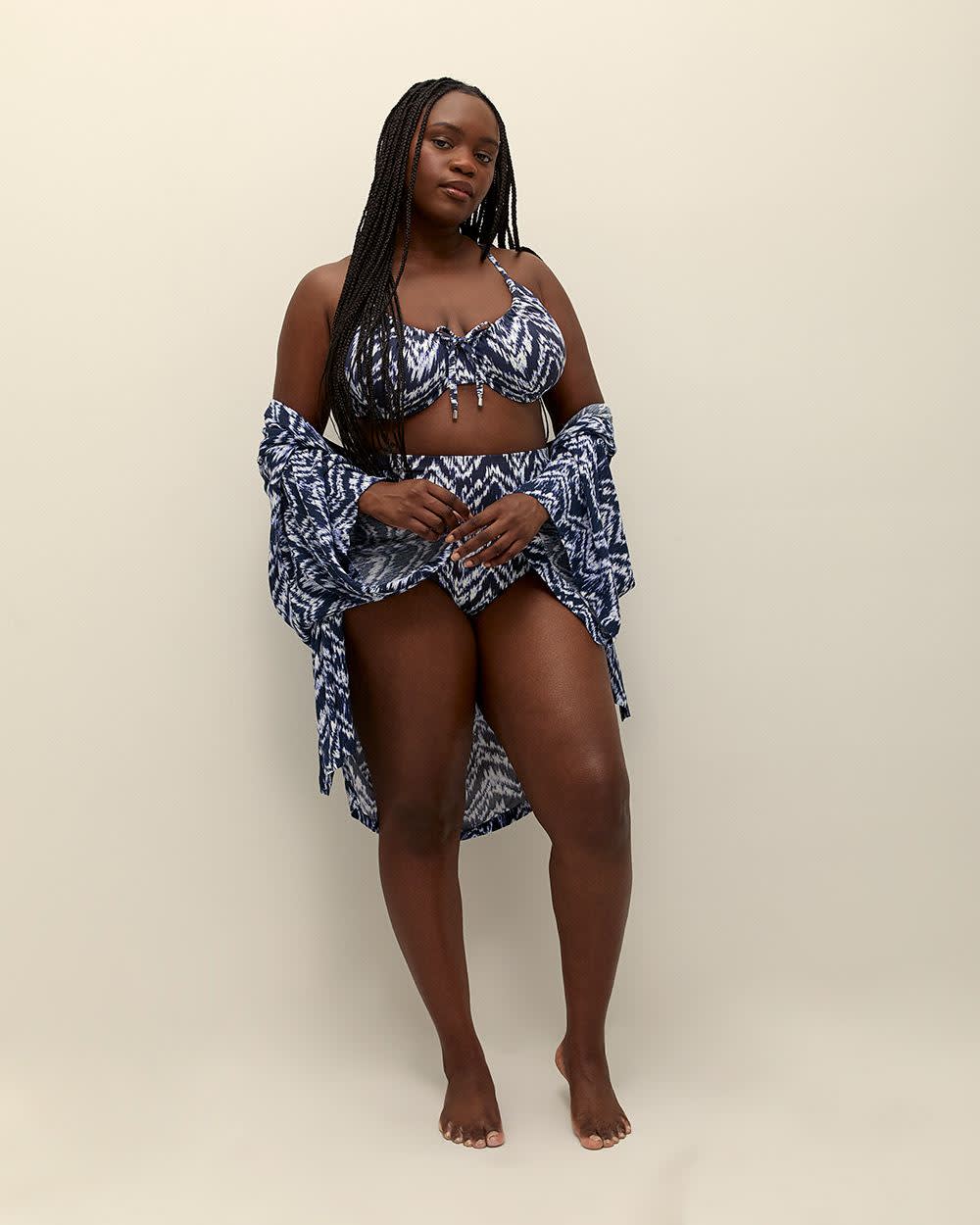 Herringbone-Print Underwire Bikini Top