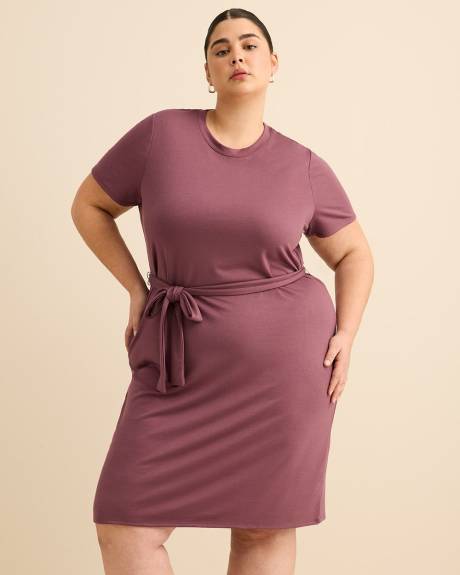 Plum Knit Dress with Removable Belt