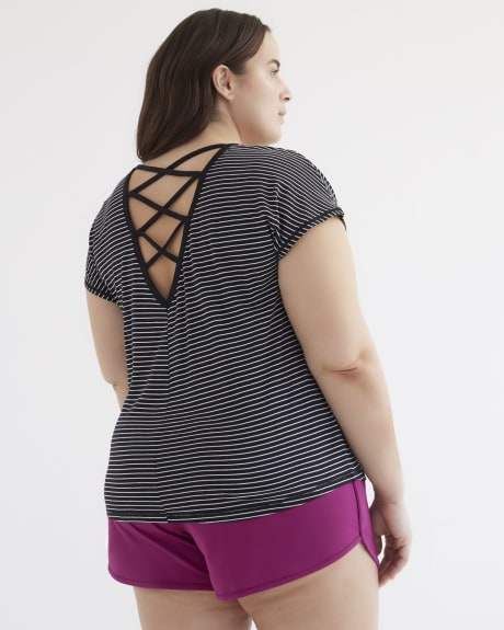Striped Boat-Neck Top with Crisscross Back - Active Zone