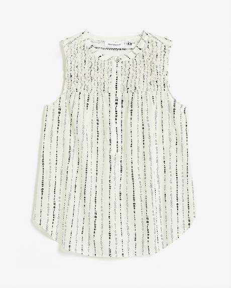 Sleeveless Blouse with Split Neck and Button - Addition Elle