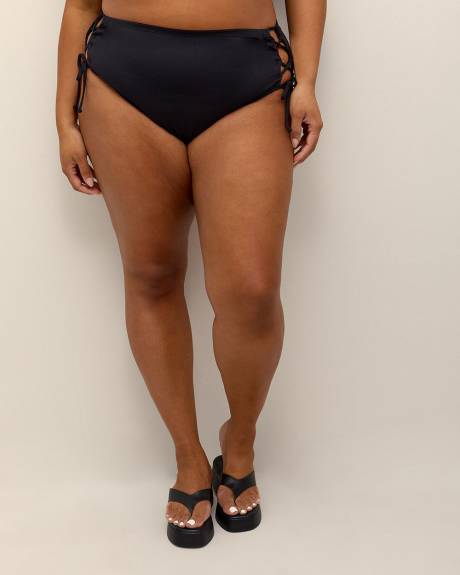 High-Rise Cheeky Bikini Swim Bottom with Lace-Up on Sides